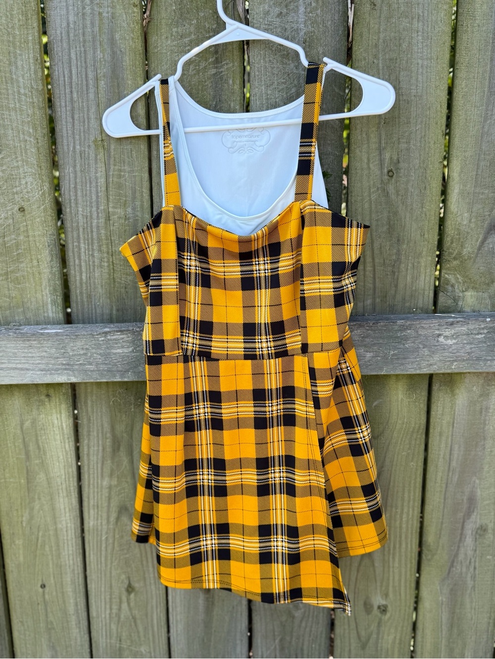 Plaid Spaghetti Strap Mini Romper in Yellow - Picture 3 of 3